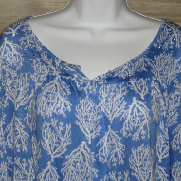 Casey Key* Women's 3/4 Sleeve V-Neck Curved Hem Sequin Pullover Blouse~ Size PXL - Picture 2 of 11